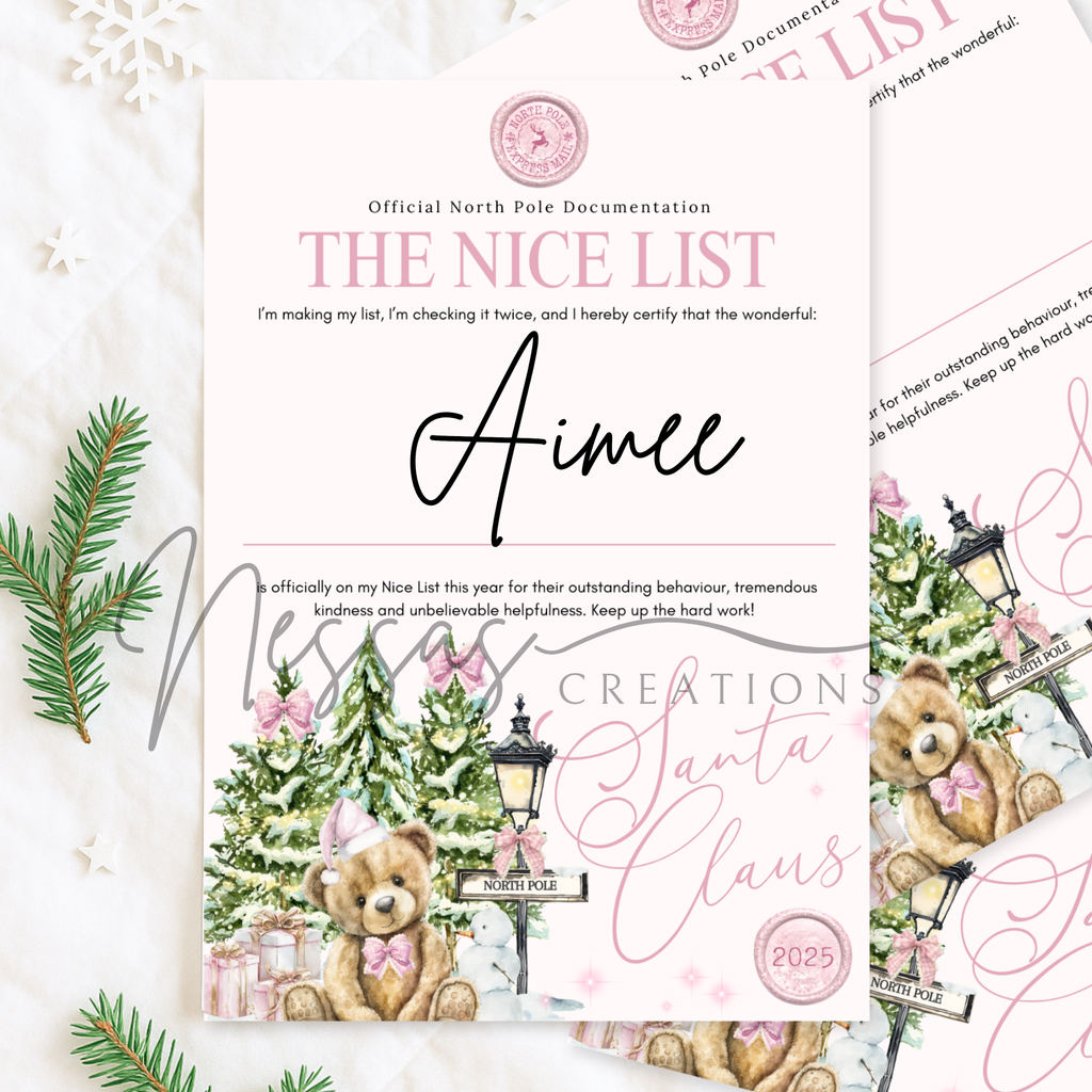 Girls Woodland Bear Christmas Letter