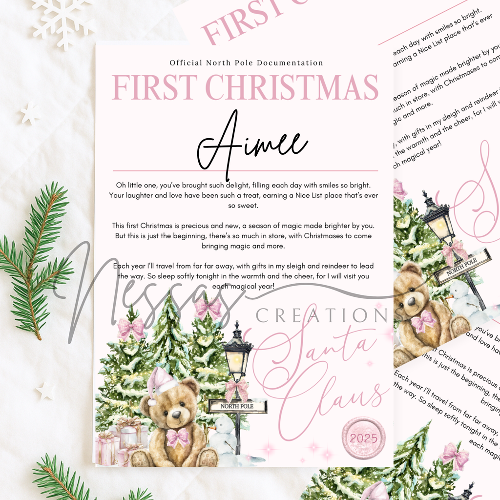 Girls Woodland Bear Christmas Letter