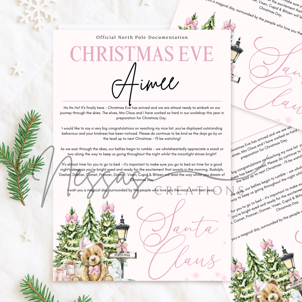 Girls Woodland Bear Christmas Letter